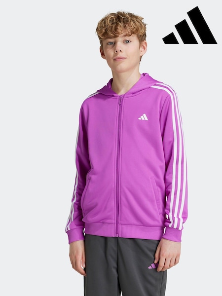 adidas Purple Train Essentials AEROREADY 3-Stripes Regular-Fit Full-Zip Hoodie (K96209) | €22