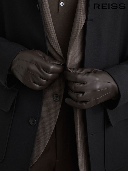 Brown - Regular Reiss Monty Nappa Leather Gloves