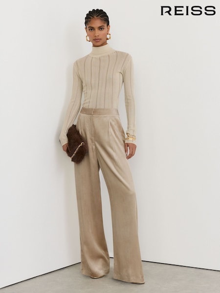 Champagne Neutre - Reiss Gretel Velvet Corduroy Wide-leg Trousers