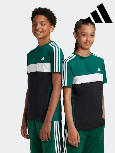 adidas Light Green Kids Sportswear Tiberio 3-Stripes Colourblock 100% Cotton T-Shirt (K96566) | €12