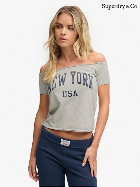 Grey - Superdry Graphic Bardot Short Sleeve T-shirt