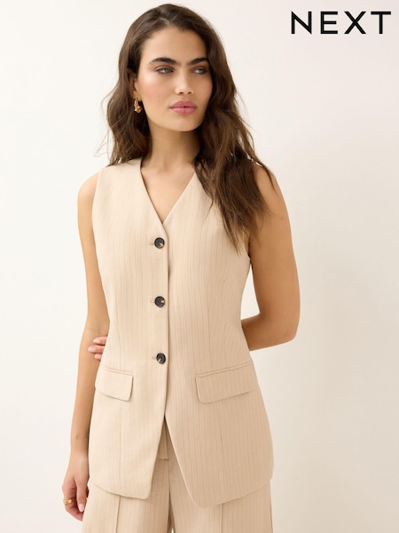Neutral Pinstripe Tailored Waistcoat (K96800) | €29