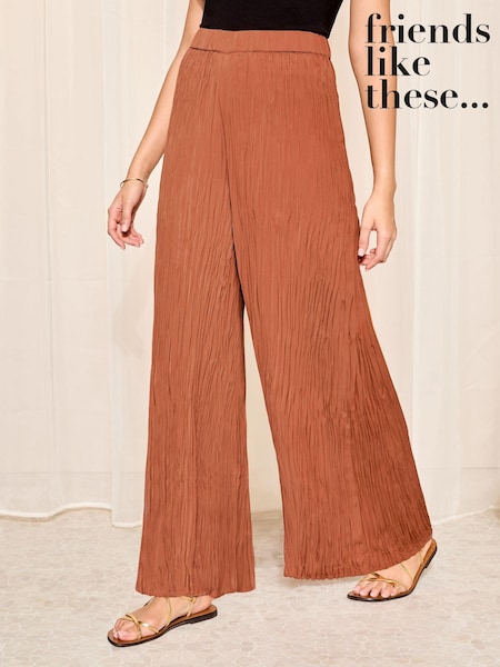 Roșu - Friends Like These Crushed Material încrețit Satin Evazat Elasticated Pantaloni (K96870) | 136 LEI