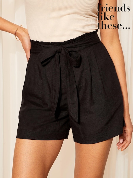 Friends Like These Black Paperbag Tie Waist Short With Linen (K96874) | € 19