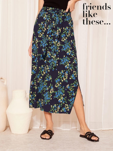 Friends Like These Floral Petite Tie Waist Woven Midi Skirt (K96884) | €19