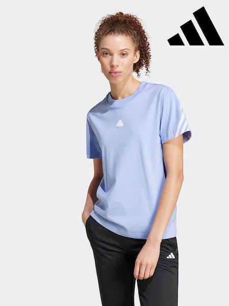 adidas Blue Future Icon 3 Stripe 100% Cotton T-Shirt (K96904) | €18