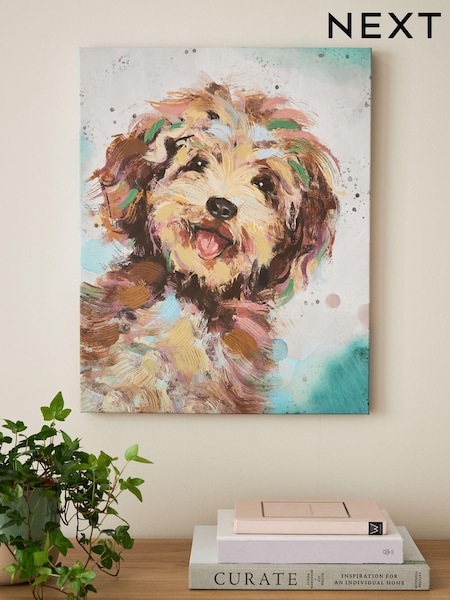 Teal Blue Small Charlie Cockapoo Dog Canvas Wall Art (K96931) | €30