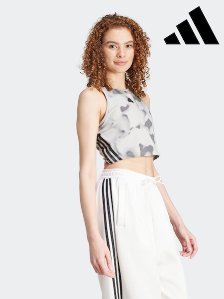 adidas White/Grey Future Icon 3 Stripe Vest (K97155) | €15