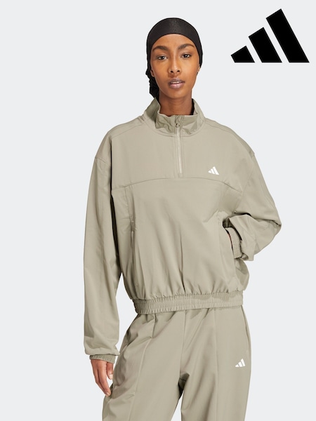 adidas Grey Aeroready Train Essentials Woven Quarter-Zip Track Top (K97257) | AED116