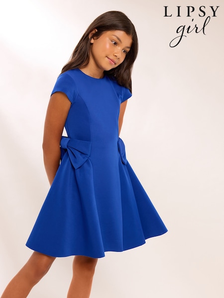 Cobalt Blue - Lipsy Scuba Bow Mini Dress (5-16yrs)