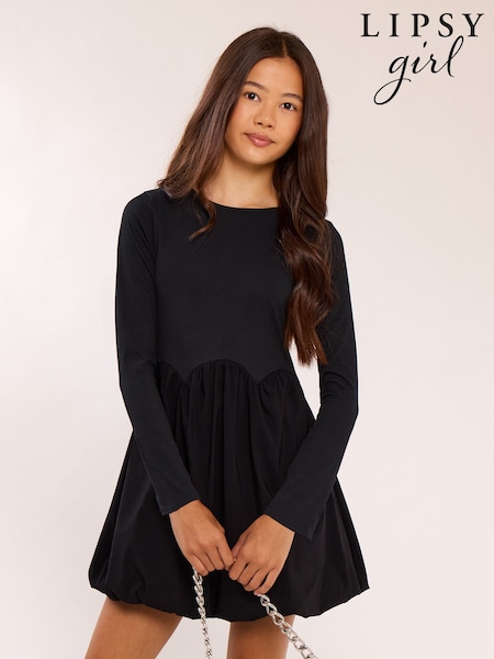 Black - Lipsy Long Sleeve 2-in-1 Puffball Dress (5-16yrs)