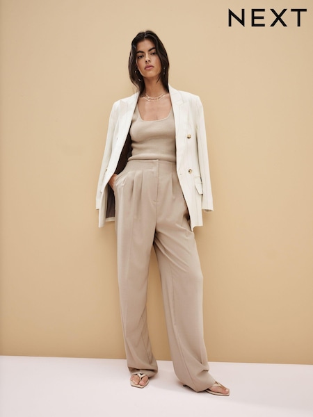 Piatră - Tailored Front Pleat Straight Trousers (K97428) | 166 LEI