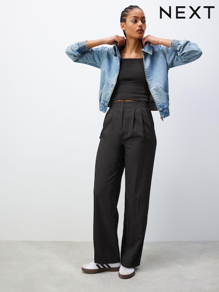 Schwarz - Tailored Front Pleat Straight Trousers (K97432) | 12 €