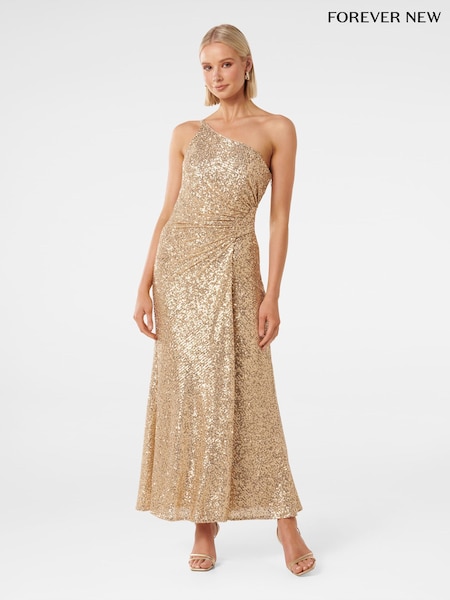 Forever New Gold Carolyn Sequin Asymmetrical Gown (K97710) | €95