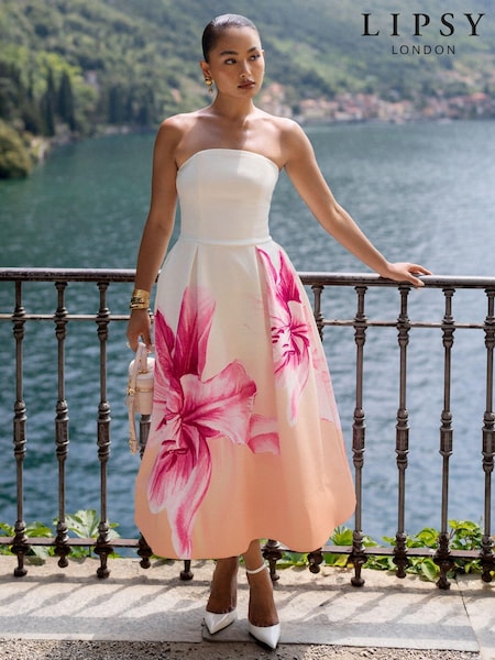 Lipsy White Premium Strapless Bandeau Skater Midi Dress (K97714) | €77