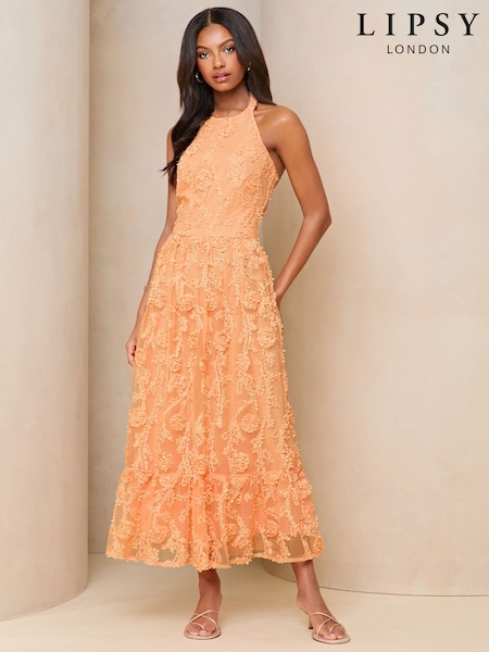 Lipsy Premium 3D Floral Lace Halter Neck Midi Dress (K97716) | 561 LEI