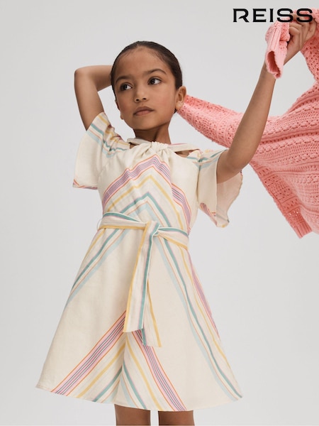 Reiss Ivory Kitty 9-13 yrs Linen Cotton Knot Detail Dress (K97780) | AED511