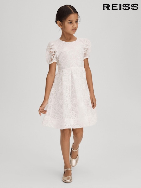 Reiss Ivory Emelie 9-13 yrs Lace Puff Sleeve Dress (K97833) | 632 QAR