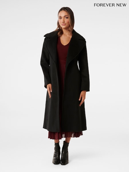 Forever New Black Priya Petite Wrap Coat (K97839) | €83
