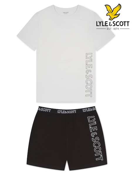 Lyle & Scott White Branded Boys Abel Sleepwear Shorts Set (K97897) | AED146