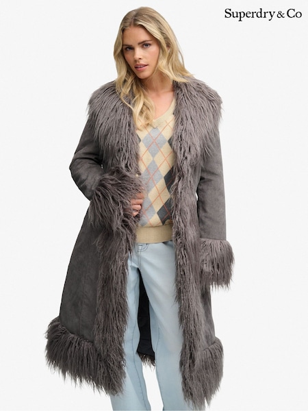 Grey - Superdry Long Afghan Coat