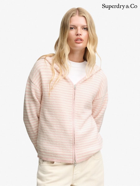 Рожевий - Superdry Brushed Knit Zip-through Hooded Cardigan