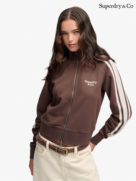 Marrón - Superdry Side Stripe Zip-through Sweatshirt