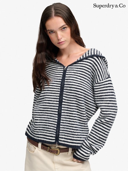 Azul - Superdry Brushed Knit Zip-through Hooded Cardigan