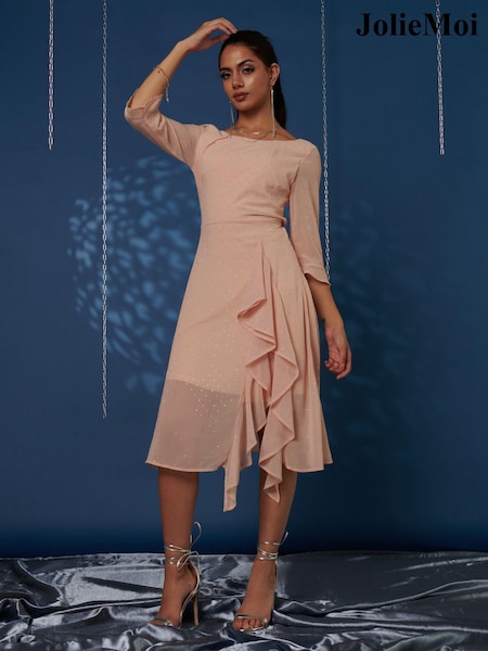 Jolie Moi Nude Diamanté Embellished Chiffon Midi Dress (K98109) | €50