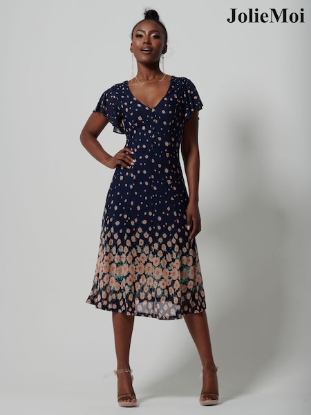 Albastru - Jolie Moi Mirrored Mesh Fit & Flare Midi Rochie (K98110) | 283 LEI