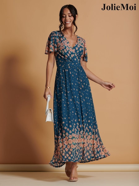 Jolie Moi Blue Mirrored Mesh Angel Sleeve Maxi Dress (K98111) | 5,347 UAH