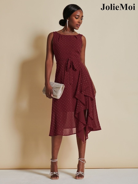Jolie Moi Embellished Frill Hem Chiffon Dress (K98124) | €21