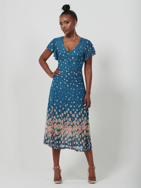 Albastru deschis - Jolie Moi Mirrored Mesh Fit & Flare Midi Rochie (K98125) | 330 LEI