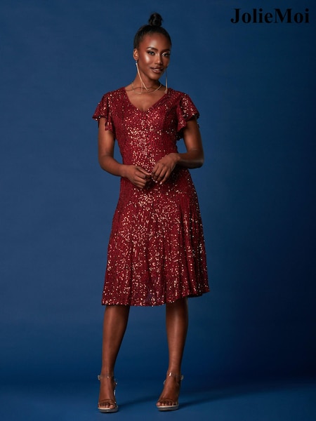 Jolie Moi Red Sequin Fit & Flare Midi Dress (K98149) | €26