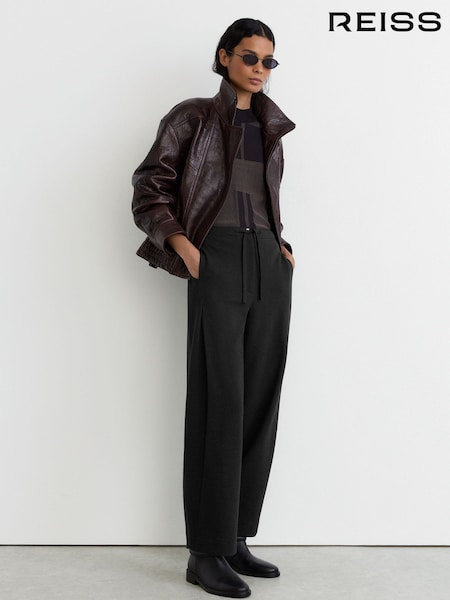 Black - Reiss Leoni Cotton-blend Barrel-leg Drawstring Trousers