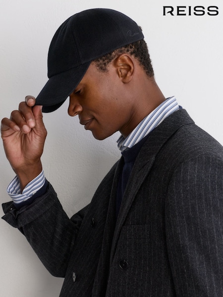 Navy - Regular Reiss Collin Wool-blend Flannel Baseball Cap