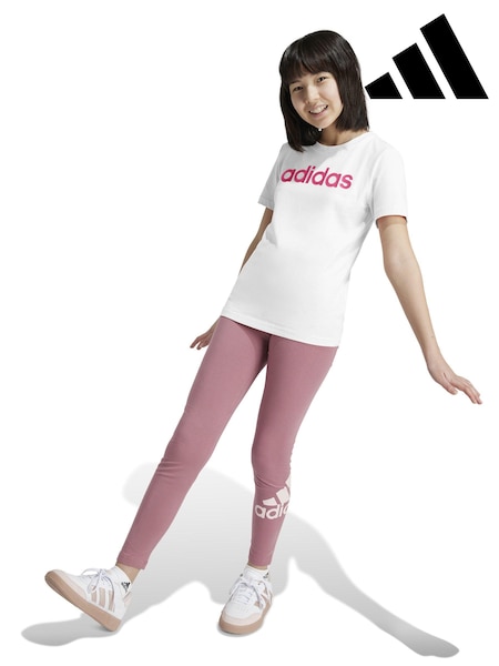 adidas White Slim Fit Junior Essentials Linear Logo 100% Cotton T-Shirt (K98289) | €16