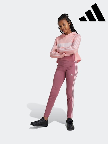 adidas Pink Dark Kids Sportswear Tiberio 3-Stripes Colorblock Fleece Leggings Set (K98324) | AED131