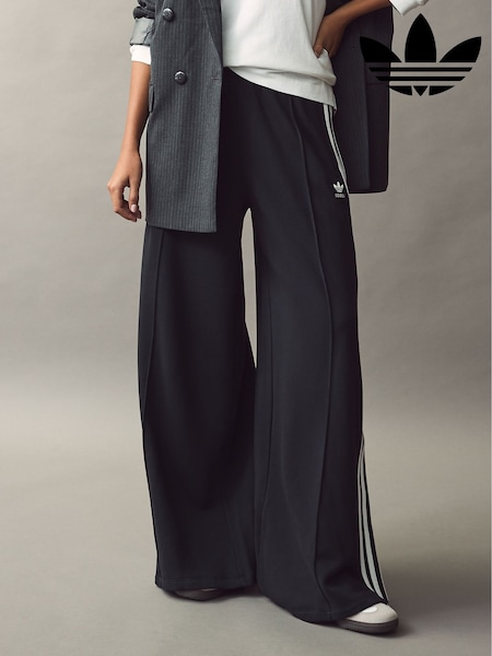 adidas Originals Black 3 Stripe Wide Leg 100% Cotton Joggers (K98400) | $120