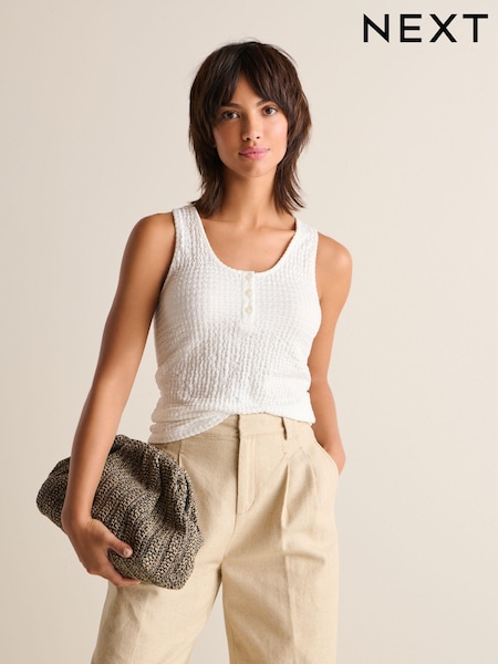 White Textured Scoop Neck Tank Top (K98401) | AED33