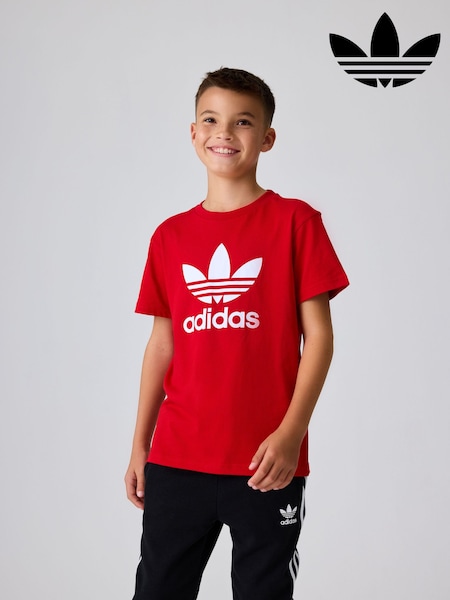 Roșu - Tricou adidas original pentru copii Trefoil 100% bumbac (K98429) | 74 LEI