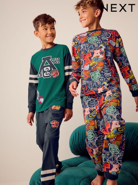 Blau/Grün/College-Stil - 2 Pack Long Sleeve Pyjamas (3-16yrs) (K98605) | 23 € - 30 €