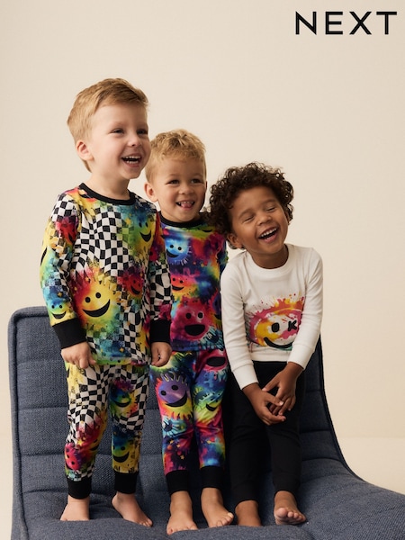 Diseño de cuadros dameros con caras sonrientes en colores intentos - 3 Pack Snuggle Pyjamas (9mths-8yrs) (K98607) | 33 € - 41 €