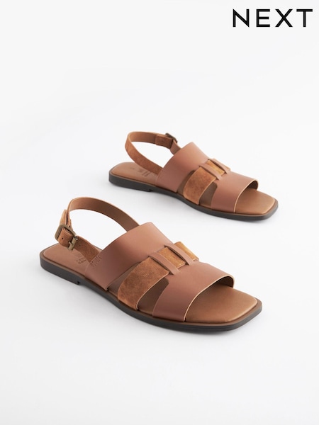 Tan Brown Standard/Wide Fit Forever Comfort® Leather Slingback Sandals (K98623) | $37