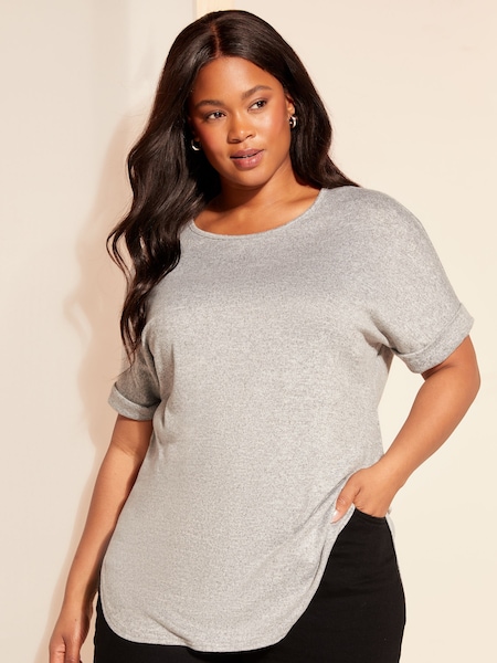 Friends Like These Grey Curve Short Sleeve V Neck Tunic Top (K98667) | €10