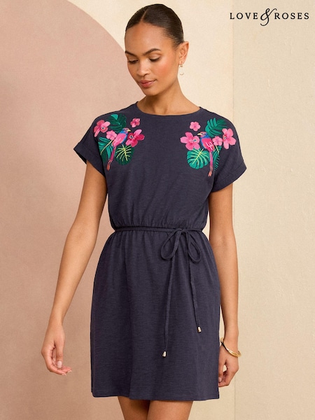 Love & Roses Navy Blue Crew Neck Jersey T-Shirt Mini Dress (K98691) | €26