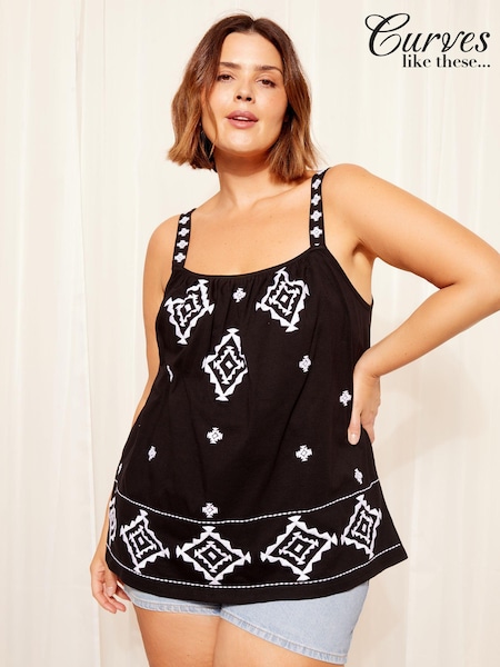 Curves Like These Black Embroidered Strappy Top (K98714) | €4.50