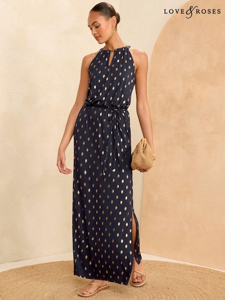 Folie - Rochie lungă Love & Roses Cu spatele gol Jerseu de gât cu detaliu la tiv Jerseu (K98721) | 150 LEI