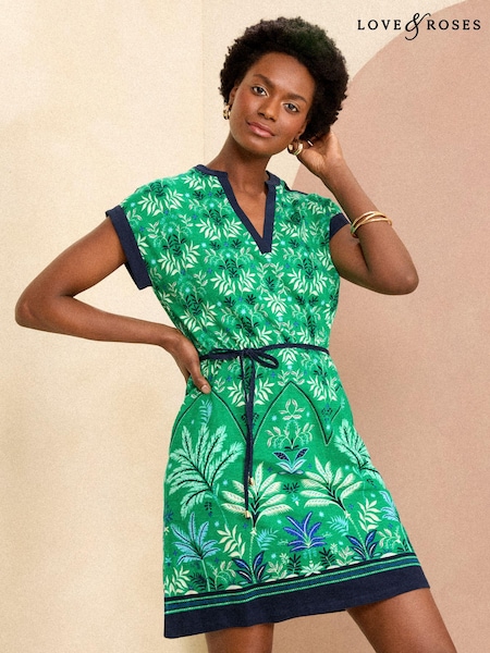 Love & Roses V Neck Jersey T Shirt Mini Dress (K98756) | 167 LEI