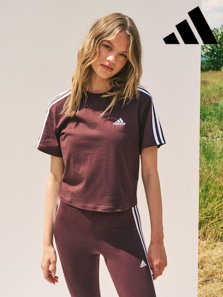 adidas Brown 100% Cotton Sportswear Essentials 3-Stripes Single Jersey Crop T-Shirt (K98796) | €17